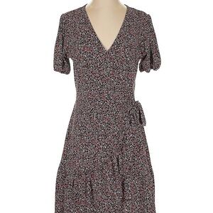 Floral V-Neck Wrap Dress - Black and Pink